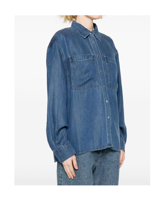 7 For All Mankind Blue Long-Sleeved Shirt