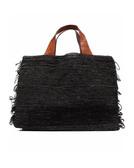 IBELIV Black Onja Woven Fringed Tote Bag