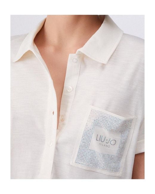 Liu Jo White Crystal-Pocket Polo Top
