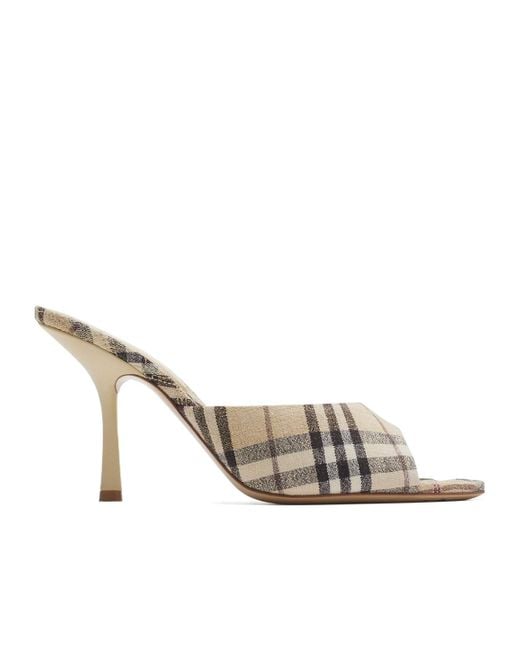 Burberry White Checked Almond Toe Heeled Sandals