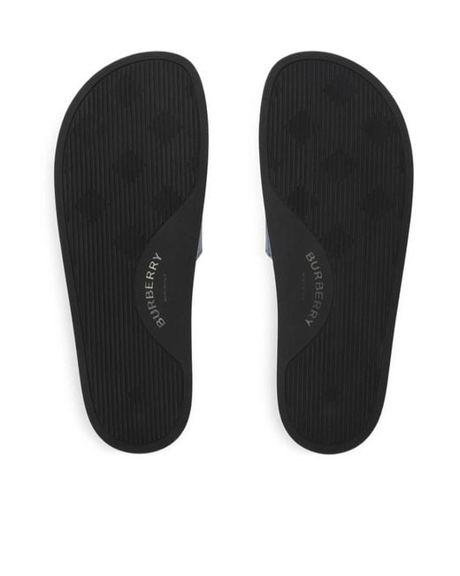 Burberry Blue Checked Slip-On Slides for men