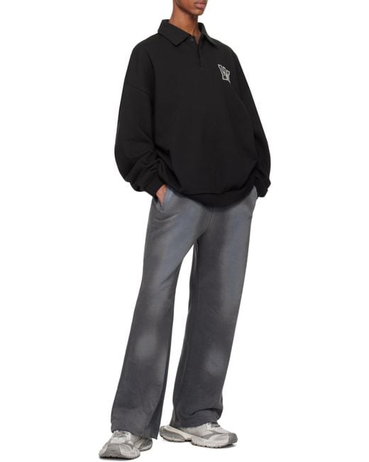 we11done Black Pearl Letter Logo Long-Sleeve Polo Shirt for men
