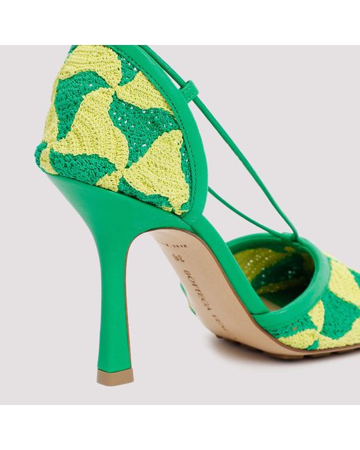 Bottega Veneta Green Hand-Crocheted Wavy Triangle Stretch Sandals