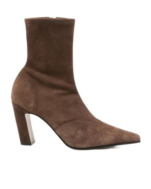 Khaite Brown Square-Toe Ankle Boots