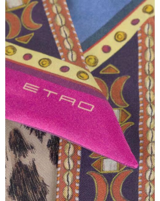 Etro Pink Geometric Motif Printed Paisleyina Scarf
