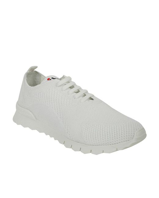 Kiton Gray Logo-Embroidered Knit Sneakers for men