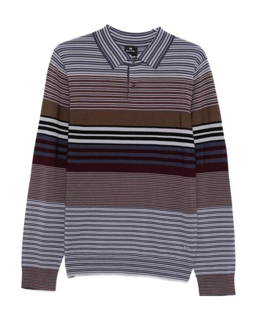Paul Smith Gray Ps Long Sleeve Striped Polo Shirt for men