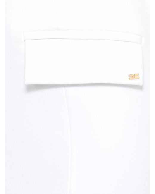 Elisabetta Franchi White Ivory Dress With Deep V-Neckline And Flap Pockets