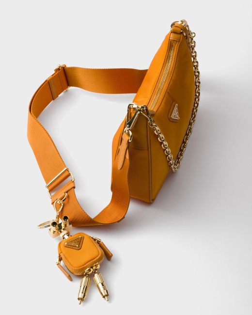 Prada Brown Re-Edition 2005 Re-Nylon And Saffiano Leather Bag With Charm