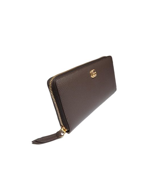 Gucci Brown Bi-Color Gg Marmont Zip Around Wallet