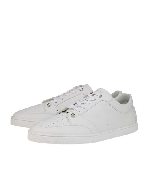 Christian Louboutin White Chambelisneak Embellished Perforated Leather Sneakers for men