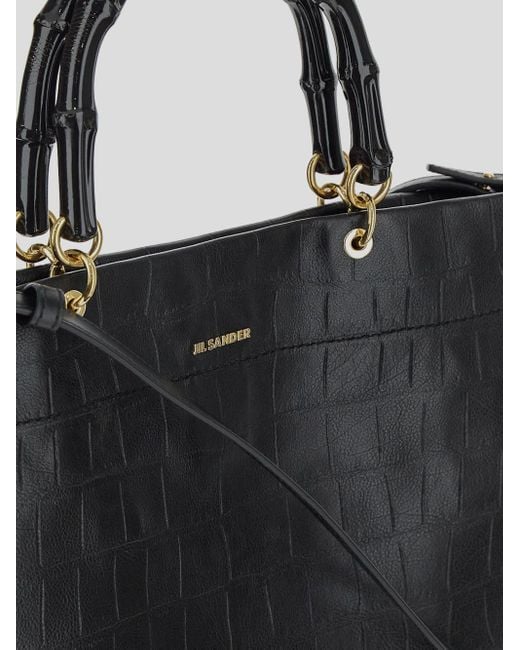 Jil Sander Black Embossed Top Handle Bag