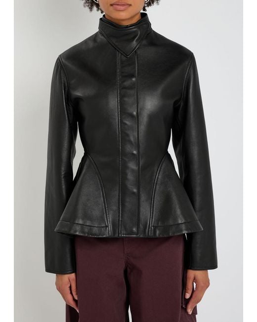 Alaïa Black Panelled Peplum Leather Jacket