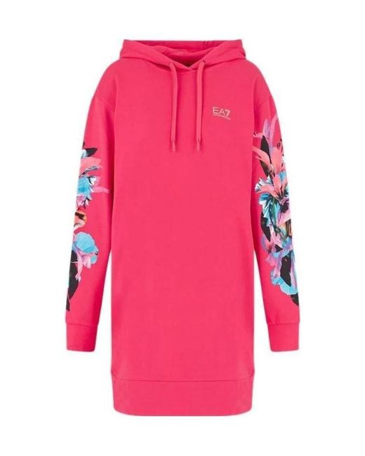 EA7 Pink Ea7 Series Floral Pattern Hooded Long Sweaters