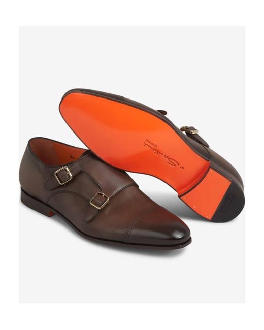 Santoni Brown Double-Buckle Monk Shoes for men