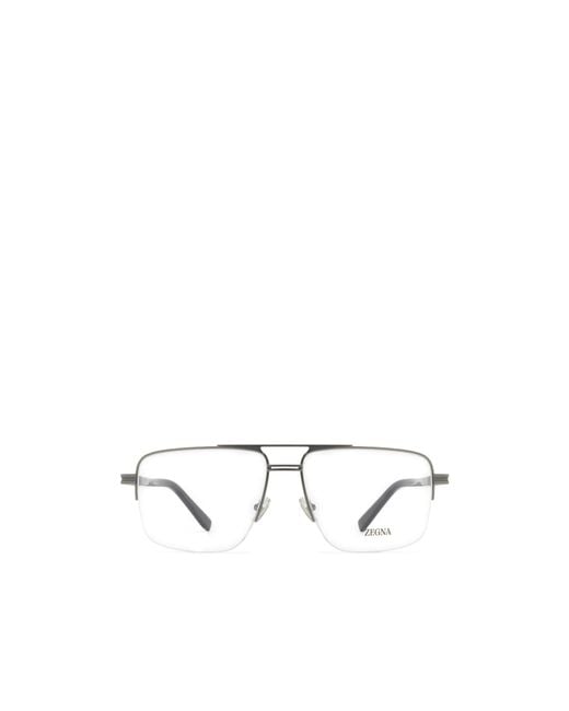 Zegna White Rectangular Pilot Frame Glasses for men