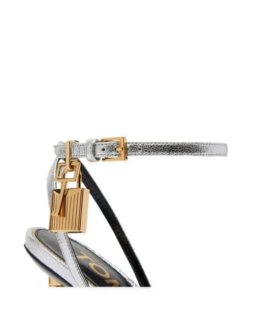 Tom Ford White Padlock-Detail Metallic Sandals