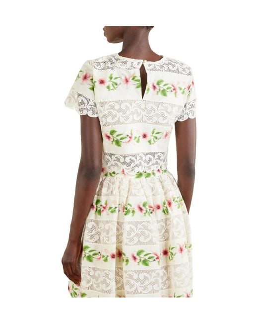 Oscar de la Renta White Floral-Print Lace-Trimmed Cotton-Blend Poplin Blouse