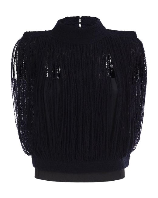 Fabiana Filippi Blue Fringed Knit Top
