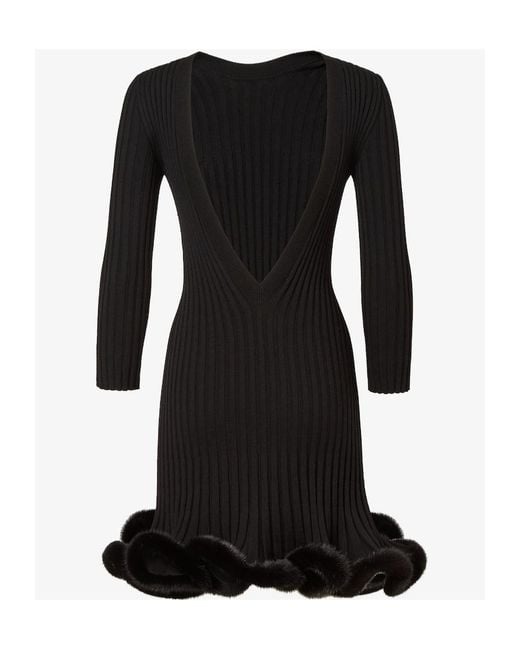 Fendi Black Wool And Mink Dress