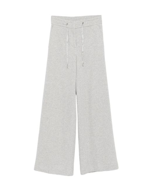 Peserico White Drawstring-Waist Wide-Leg Trousers
