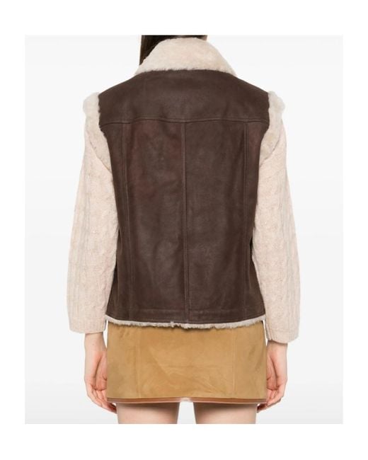 Brunello Cucinelli Brown Shearling-Collar Gilet