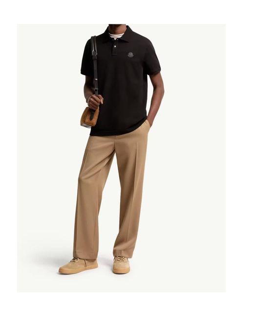 Moncler Black Logo Patch Short-Sleeved Polo Shirt for men