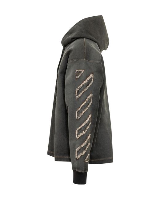 Off-White c/o Virgil Abloh Black Frayed Detailed Drawstring Hoodie for men