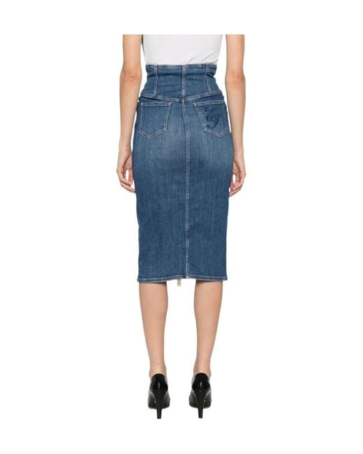 Elisabetta Franchi Blue Zip-Fastening High-Waisted Midi Skirt