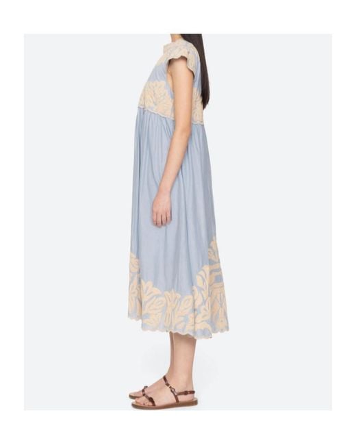 Sea Blue Alexandra Embroidery Cap-Sleeve Midi Dress
