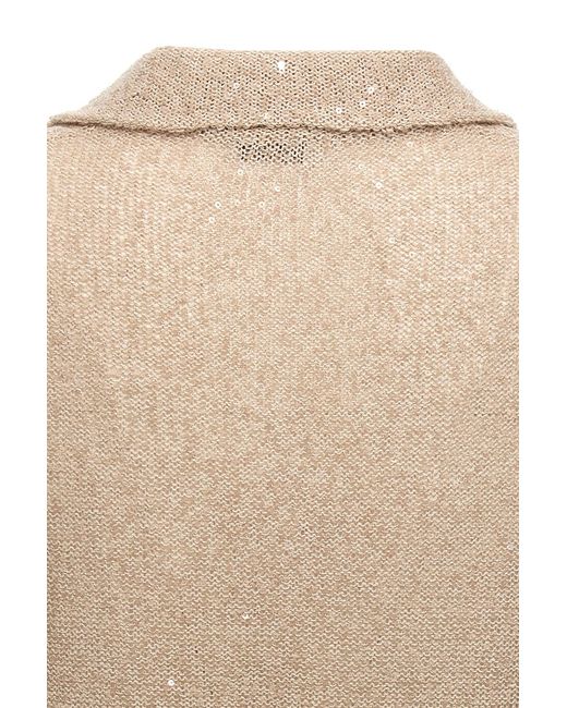 Brunello Cucinelli Natural Sequin Embellished Cropped Polo Shirt