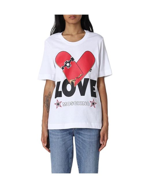 Moschino White Love Logo Printed Crewneck T-Shirt