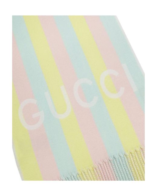 Gucci White Striped Wool Scarf