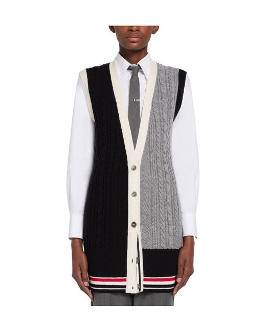 Thom Browne Blue Rwb-Stripe Cable-Knit Vest