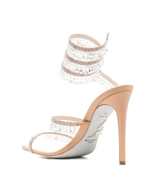 Rene Caovilla White Round-Toe High-Heeled Sandals