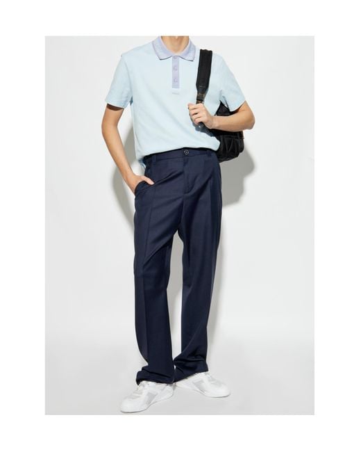Versace Blue Greca-Collar Short-Sleeved Polo Shirt for men