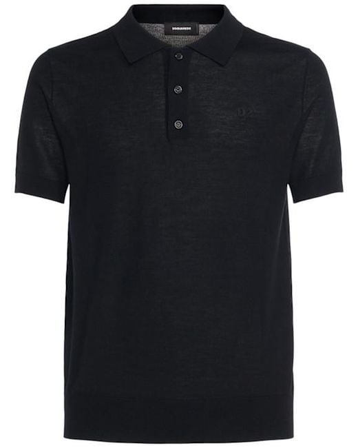 DSquared² Black Woolen Long-Sleeved Polo Shirt for men
