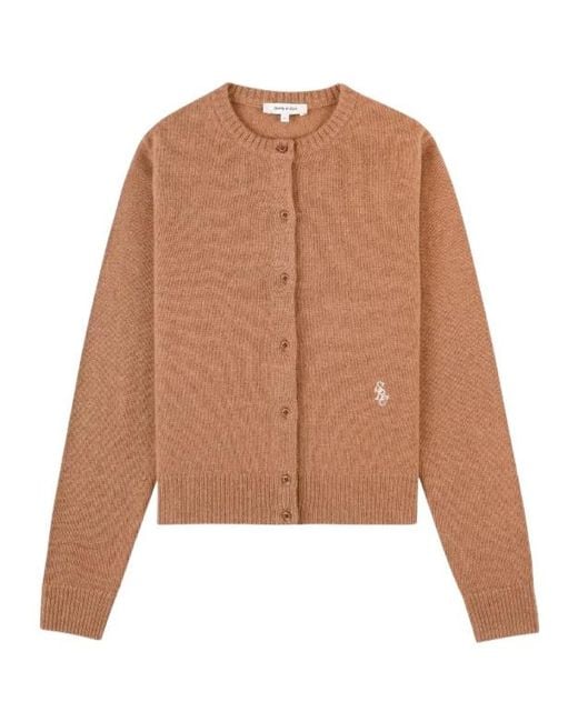 Sporty & Rich Brown Button Embroidered Cardigan