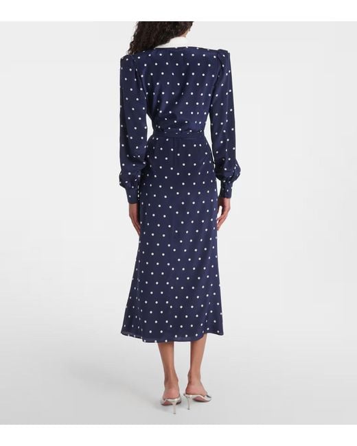 Alessandra Rich Blue Polka-Dot Silk Satin Shirt Dress