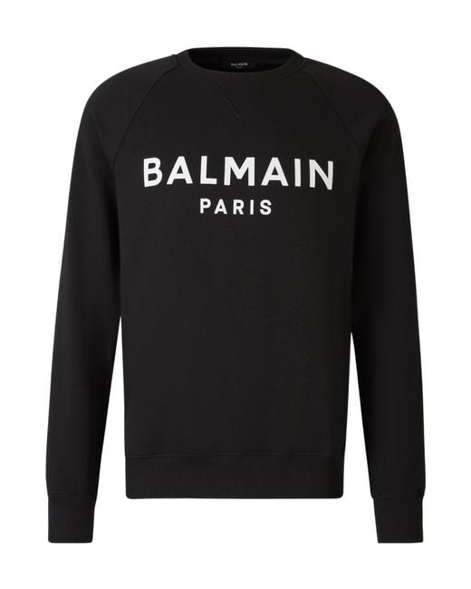 Balmain Black Logo Printed Crew Neck Sweatshirt for men