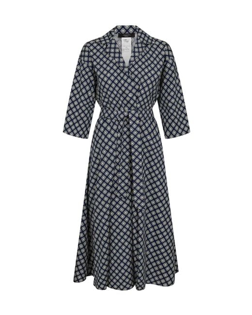 Weekend by Maxmara Blue Pattern-Printed Belted Dress