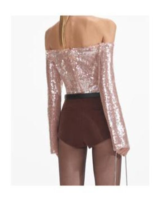Self-Portrait Pink Sequin Off Shoulder Top