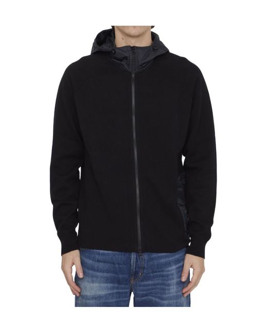C P Company Blue Logo-Printed Zipped Fleece Hoodie for men