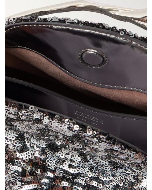 Erdem Gray Bloom Sequin Clutch