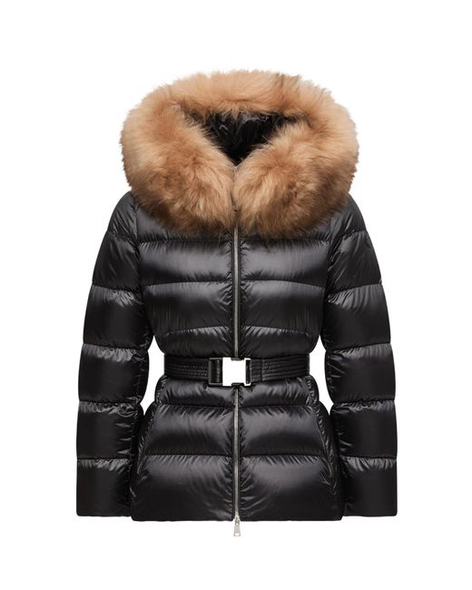 Moncler Black Cupidones Shearling-Trimmed Short Down Jacket
