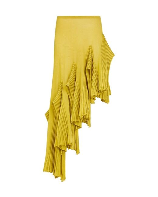 Alaïa Yellow Pleated Ruffled Long Skirt