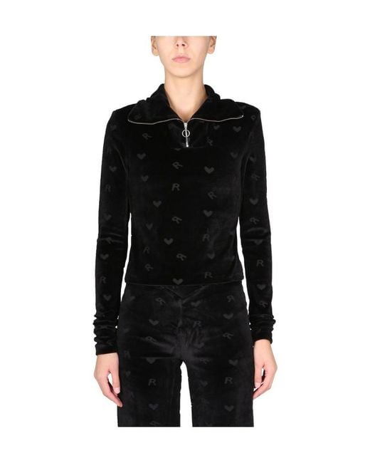 ROTATE BIRGER CHRISTENSEN Black Monogrammed-Velvet Funnel-Neck Top