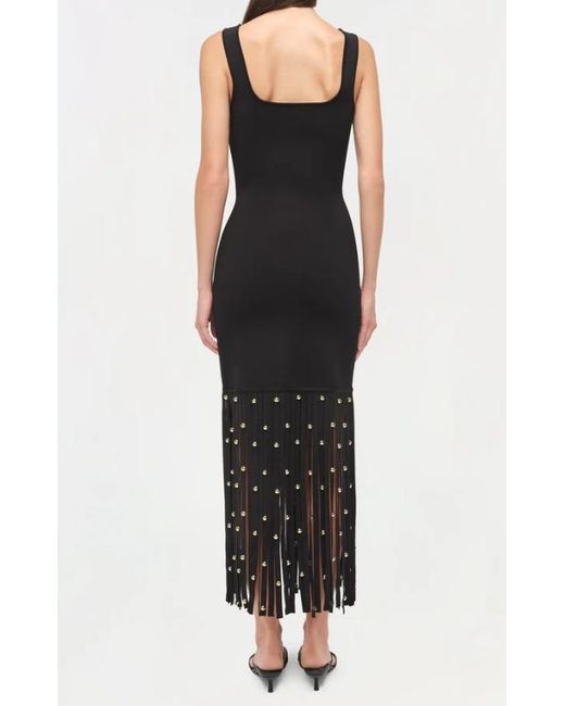 Jonathan Simkhai Black Fringed-Hem Embellished Midi Dress