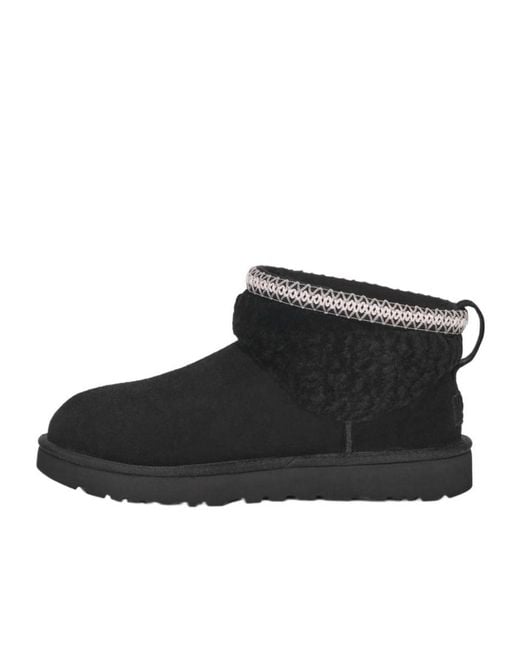 Ugg Black Classic Ultra Mini Maxi Curly Ankle Boots
