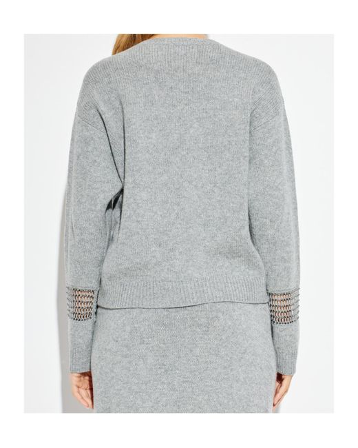 Fabiana Filippi Gray Embellished V-Neck Jumper